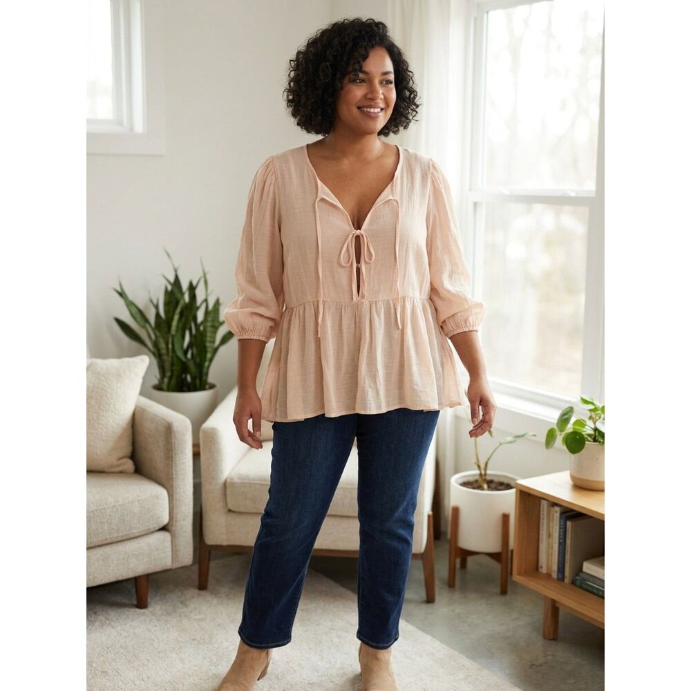 NWT Blue Sol Tan Peasant Blouse Top Plus Size 2X